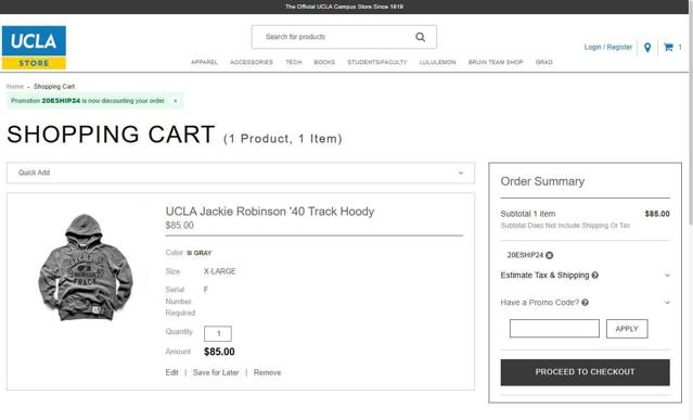 UCLA Store checkout page showing UCLA Store promo code box | Screenshot taken by SimplyCodes community member on Aug 12, 2025
