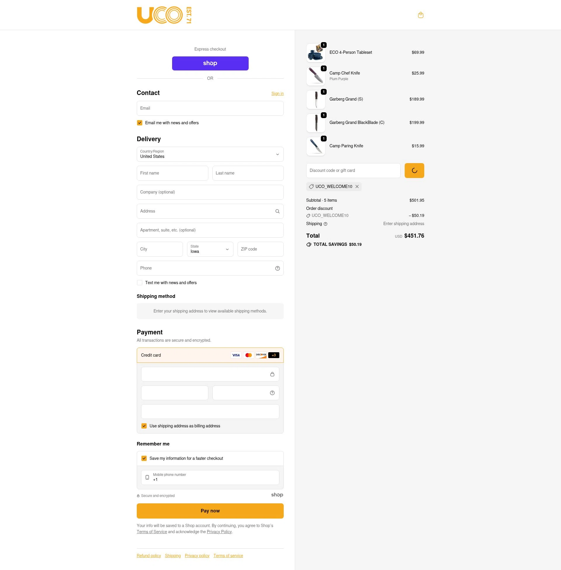 UCO Gear checkout page showing UCO Gear promo code box | Screenshot taken by SimplyCodes community member on Jan 6, 2026