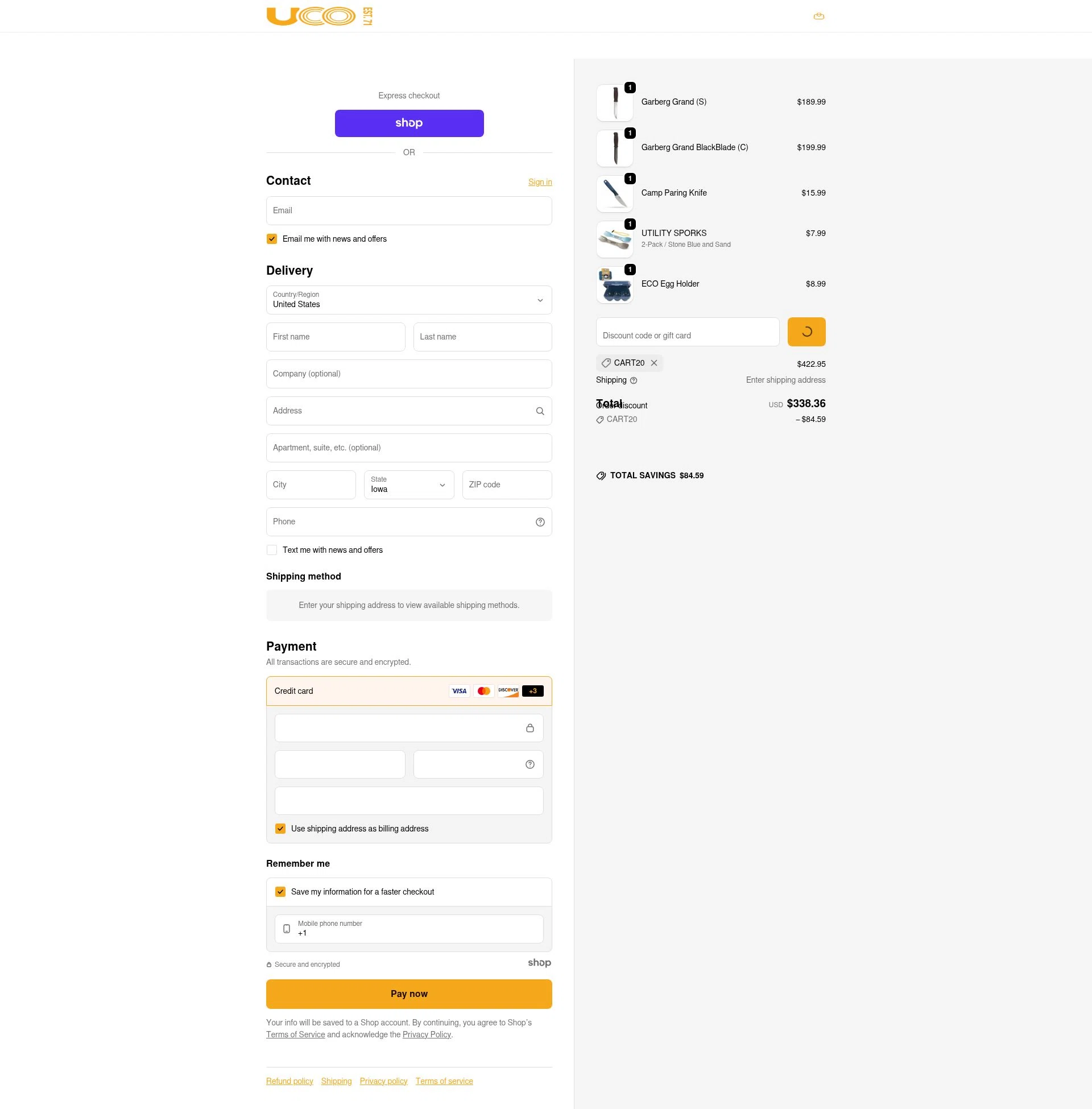 UCO Gear checkout page showing UCO Gear promo code box | Screenshot taken by SimplyCodes community member on Dec 27, 2025