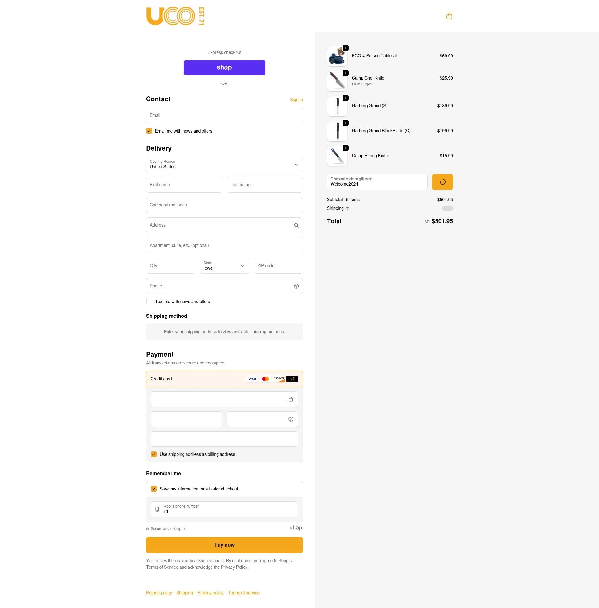 UCO Gear checkout page showing UCO Gear promo code box | Screenshot taken by SimplyCodes community member on Jan 6, 2026