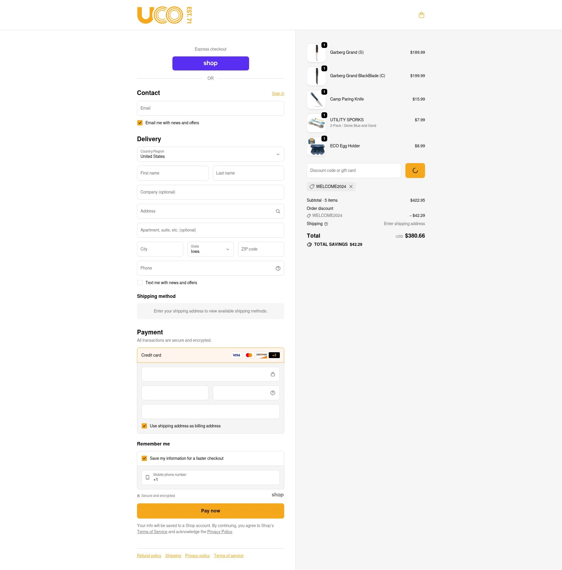 UCO Gear checkout page showing UCO Gear promo code box | Screenshot taken by SimplyCodes community member on Dec 27, 2025