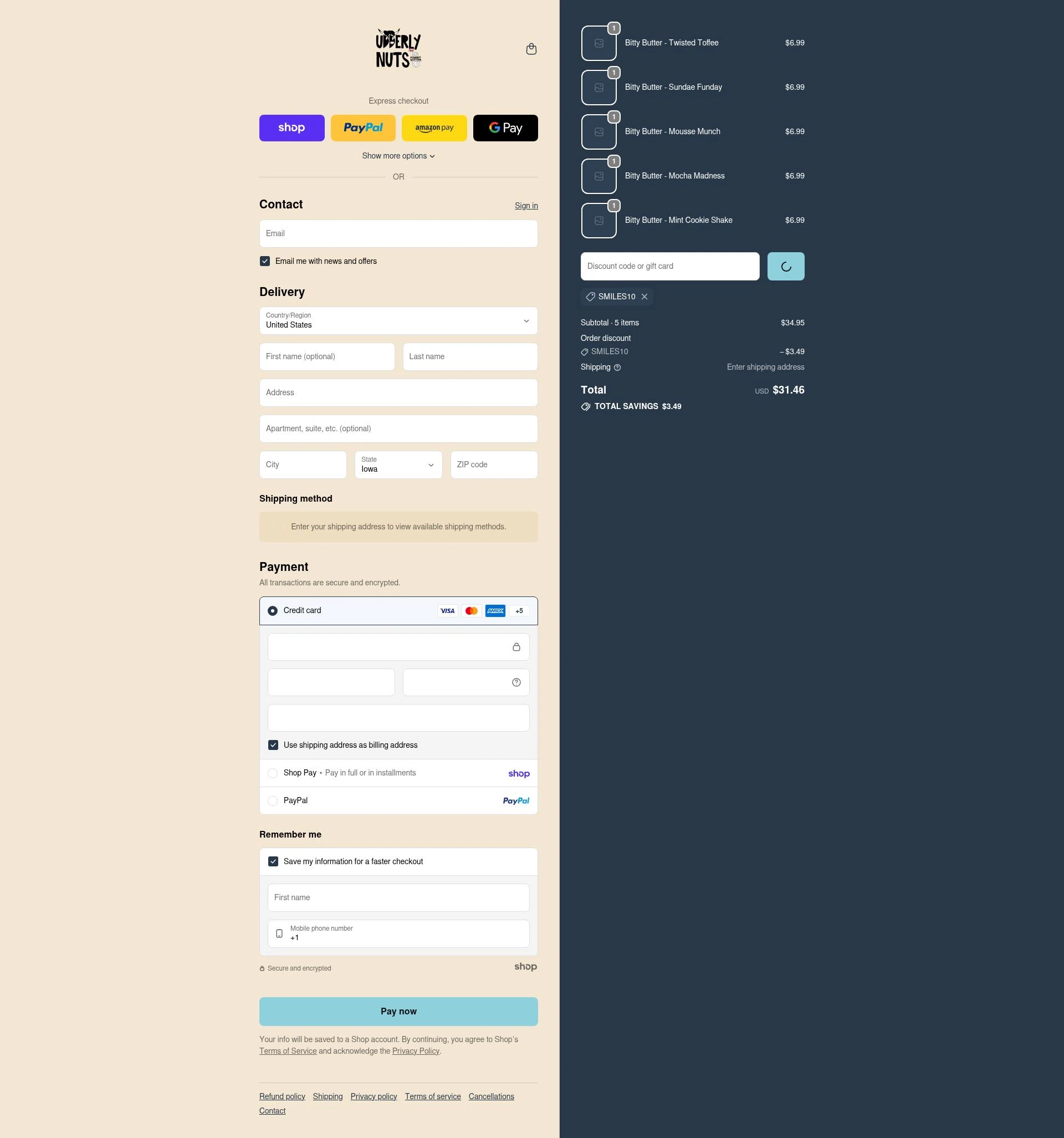 Udderly Nuts checkout page showing Udderly Nuts discount code box | Screenshot taken by SimplyCodes community member on Jan 28, 2026