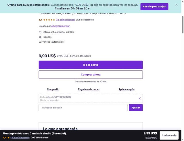 Udemy checkout page showing Udemy coupon code box | Screenshot taken by SimplyCodes community member on Aug 10, 2025