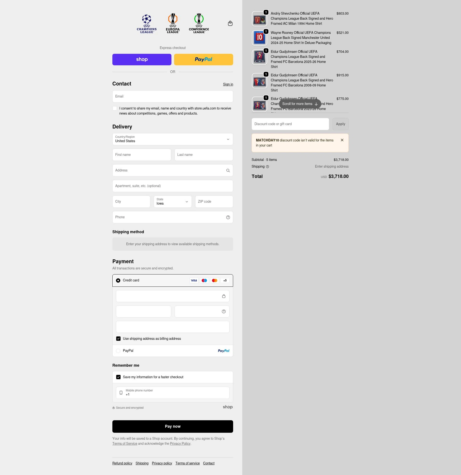 UEFA checkout page showing UEFA promo code box | Screenshot taken by SimplyCodes community member on Jan 28, 2026