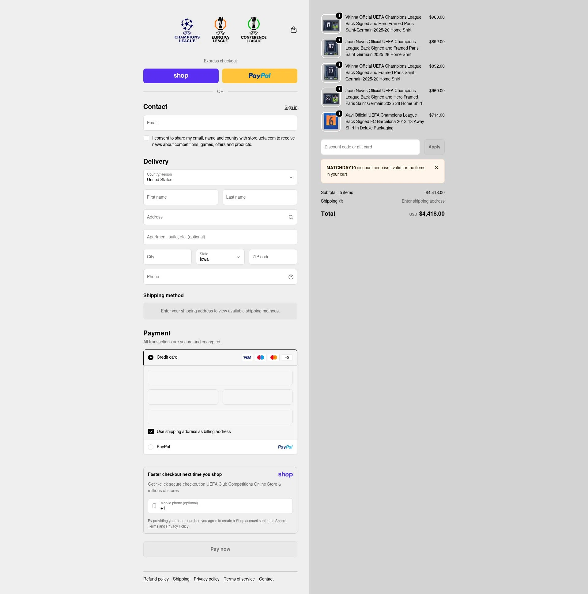 UEFA checkout page showing UEFA promo code box | Screenshot taken by SimplyCodes community member on Jan 14, 2026