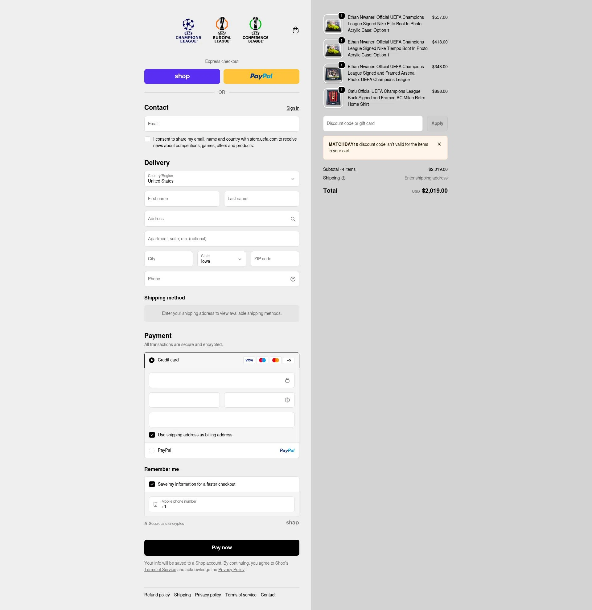 UEFA checkout page showing UEFA promo code box | Screenshot taken by SimplyCodes community member on Jan 24, 2026