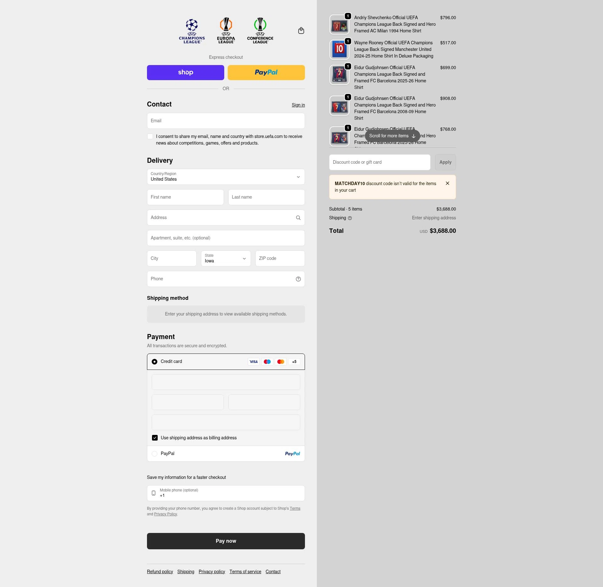 UEFA checkout page showing UEFA promo code box | Screenshot taken by SimplyCodes community member on Feb 2, 2026