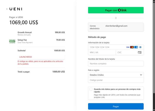 UENI US checkout page showing UENI US promo code box | Screenshot taken by SimplyCodes community member on Aug 16, 2025