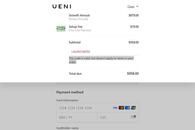UENI US checkout page showing UENI US promo code box | Screenshot taken by SimplyCodes community member on Jul 17, 2025