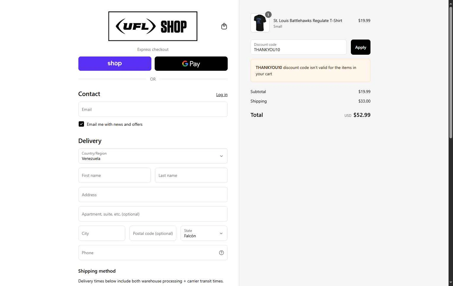 UFL Store checkout page showing UFL Store promo code box | Screenshot taken by SimplyCodes community member on Sep 1, 2025