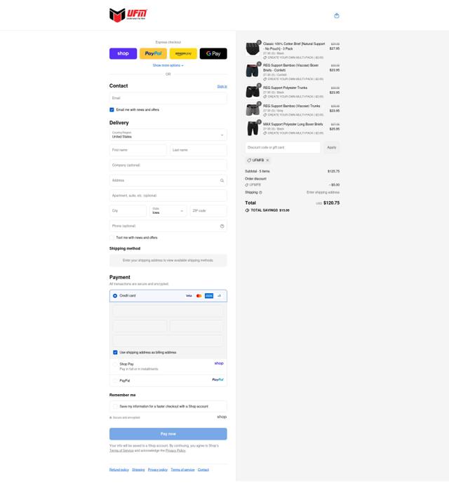 UFM Underwear checkout page showing UFM Underwear discount code box | Screenshot taken by SimplyCodes community member on Sep 12, 2025