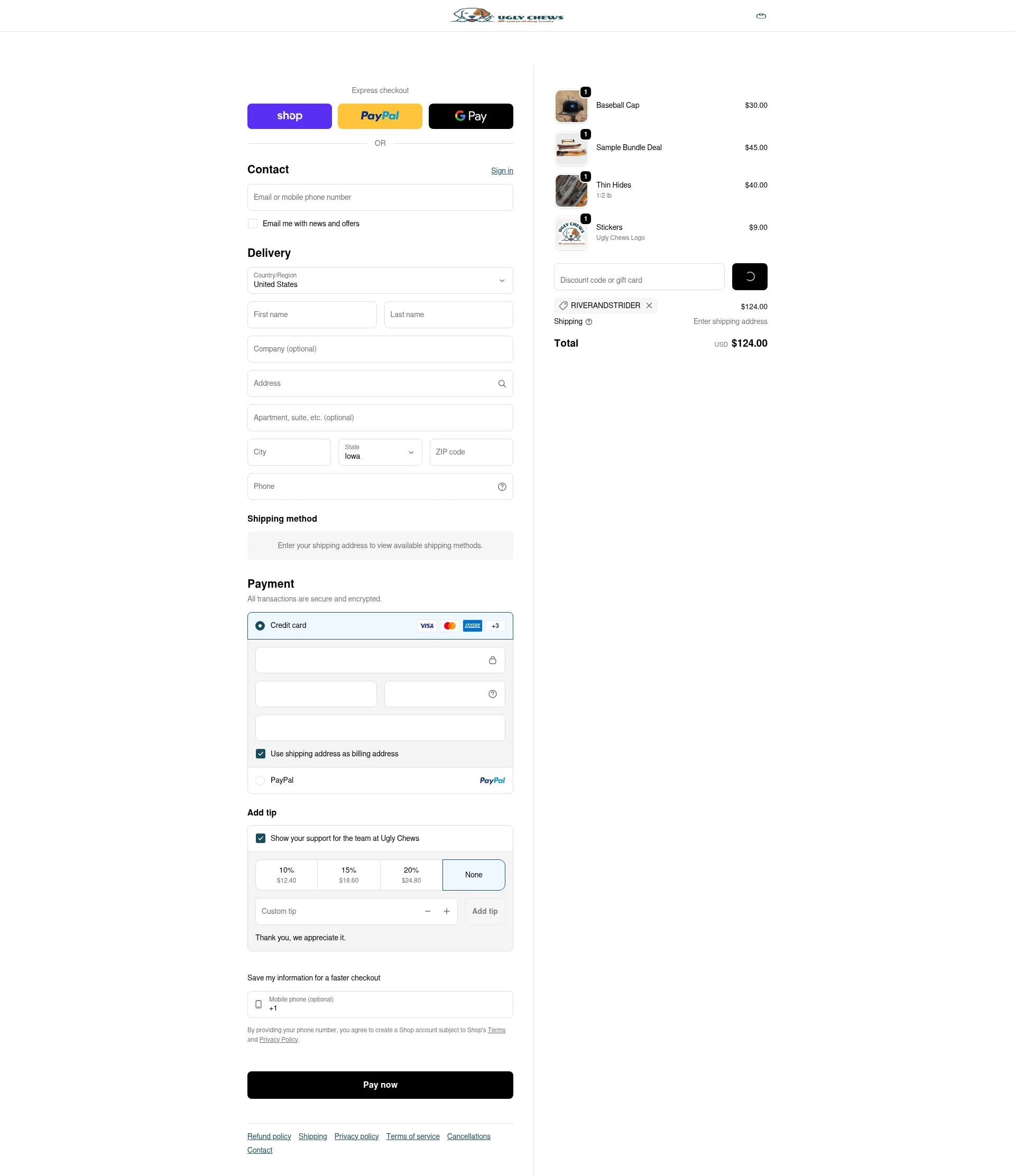 Ugly Chews checkout page showing Ugly Chews discount code box | Screenshot taken by SimplyCodes community member on Feb 22, 2026