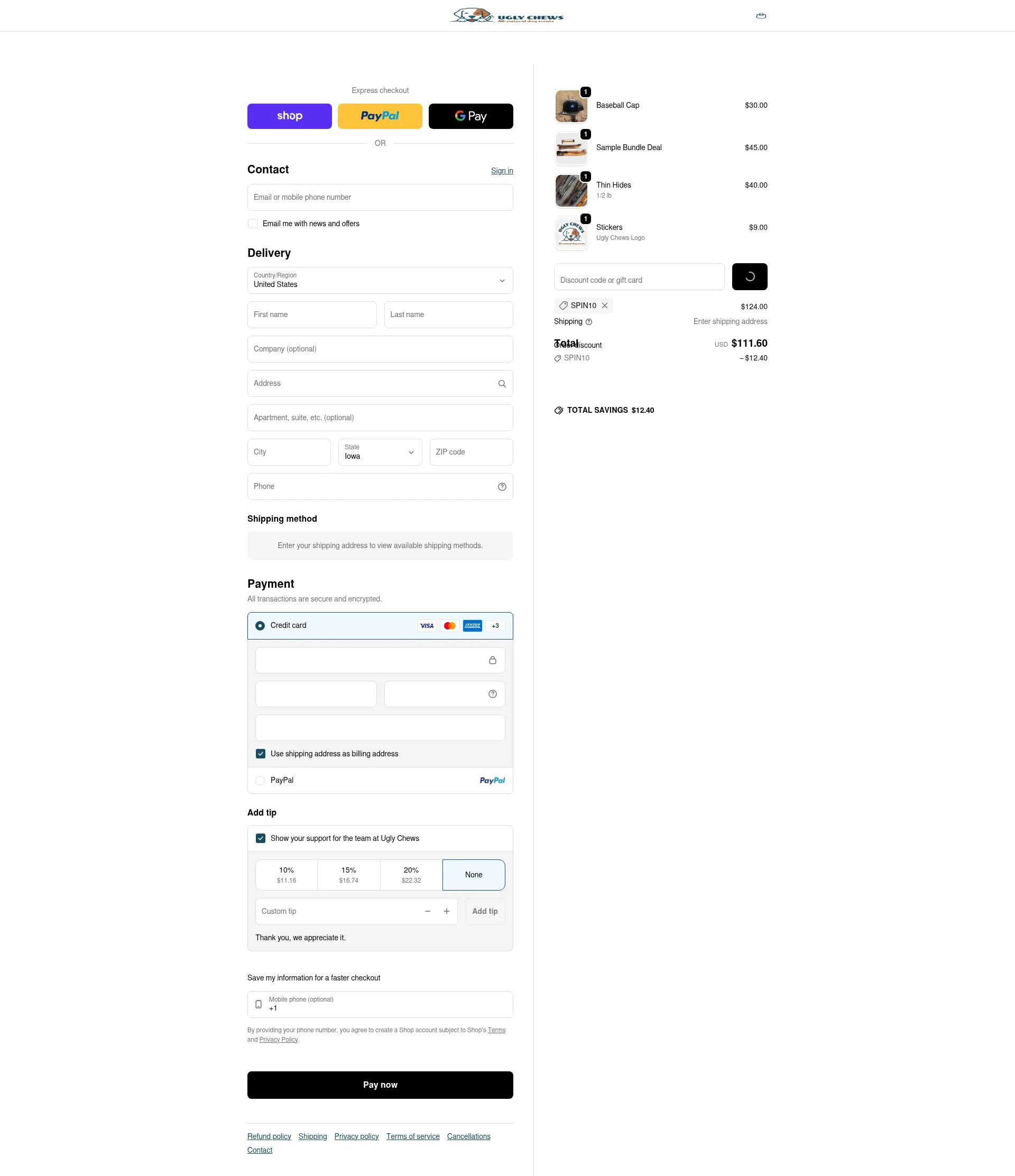 Ugly Chews checkout page showing Ugly Chews discount code box | Screenshot taken by SimplyCodes community member on Feb 22, 2026