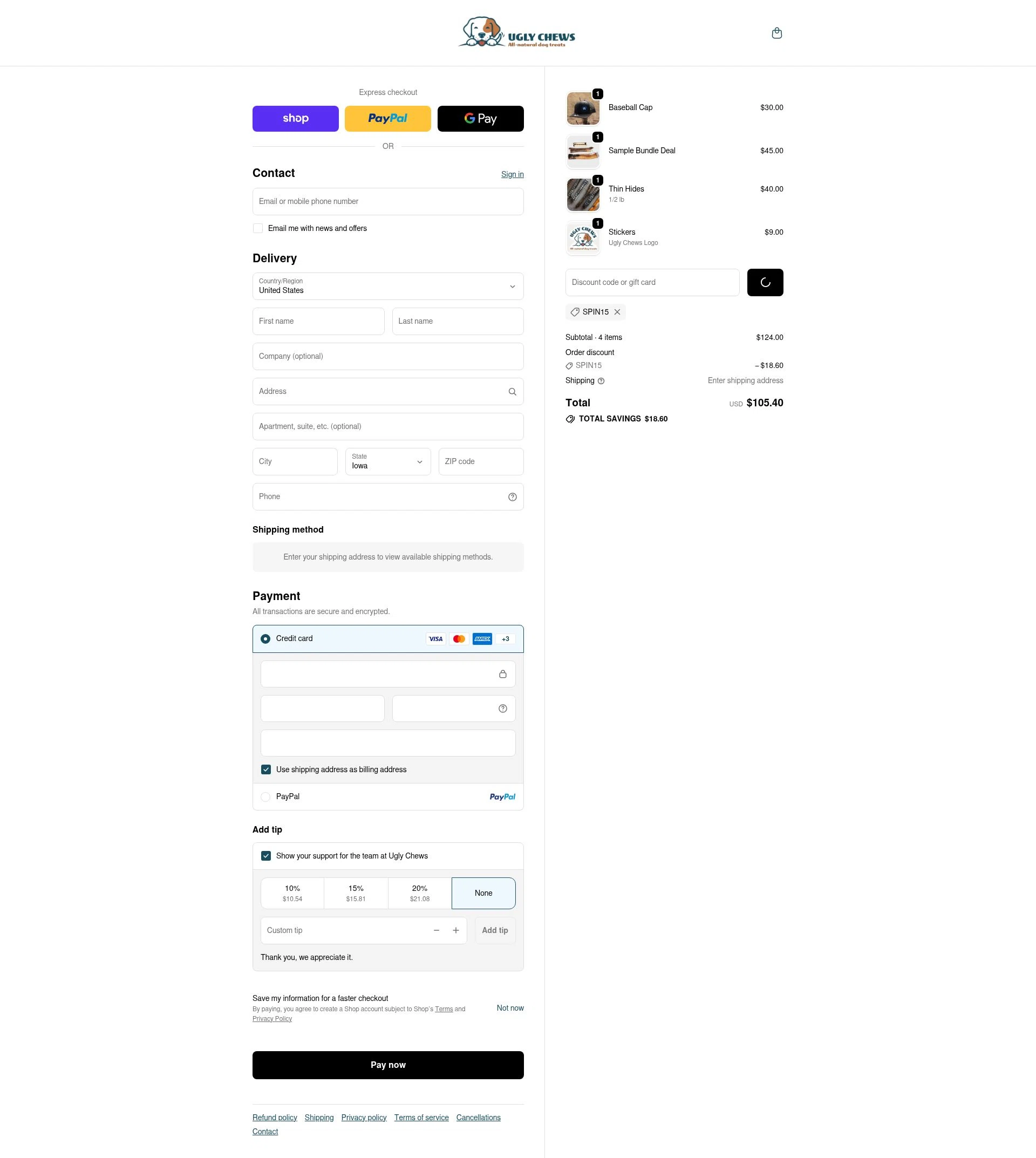 Ugly Chews checkout page showing Ugly Chews discount code box | Screenshot taken by SimplyCodes community member on Feb 26, 2026