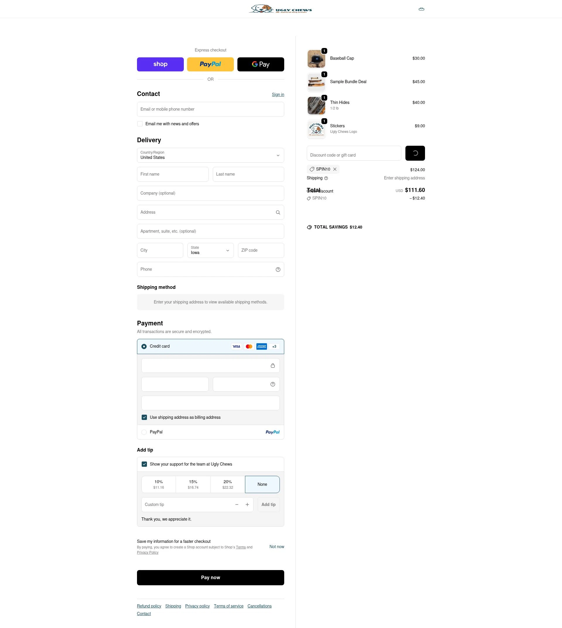 Ugly Chews checkout page showing Ugly Chews discount code box | Screenshot taken by SimplyCodes community member on Feb 26, 2026