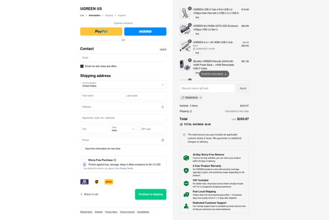 Ugreen checkout page showing Ugreen discount code box | Screenshot taken by SimplyCodes community member on Sep 3, 2025