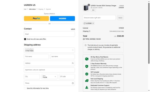 Ugreen checkout page showing Ugreen discount code box | Screenshot taken by SimplyCodes community member on Aug 30, 2025