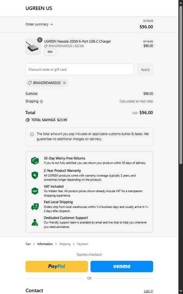 Ugreen checkout page showing Ugreen discount code box | Screenshot taken by SimplyCodes community member on Sep 2, 2025