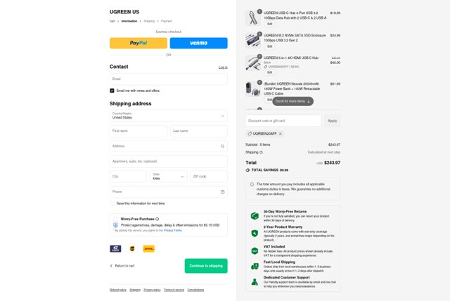 Ugreen checkout page showing Ugreen discount code box | Screenshot taken by SimplyCodes community member on Sep 3, 2025