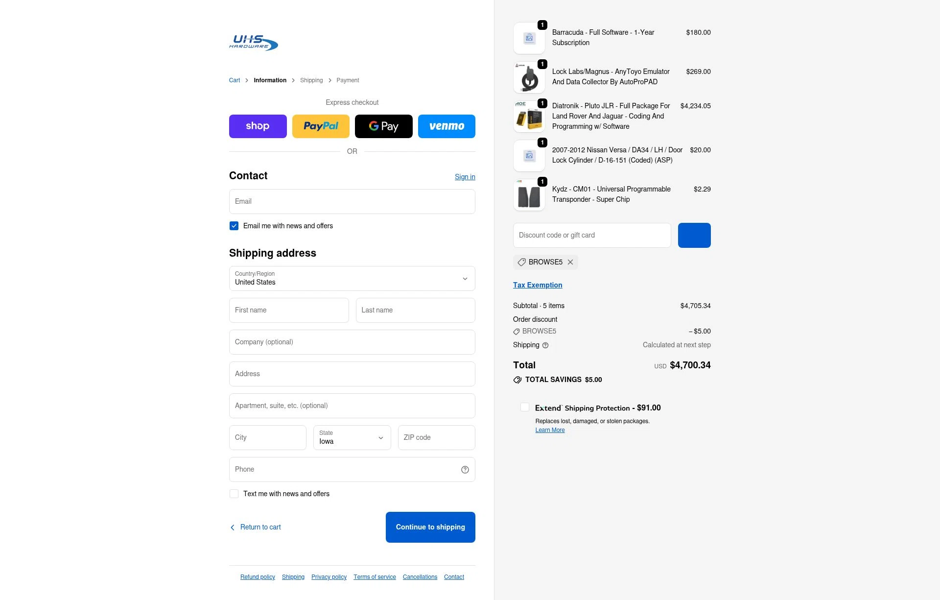 UHS Hardware checkout page showing UHS Hardware discount code box | Screenshot taken by SimplyCodes community member on Jan 22, 2026