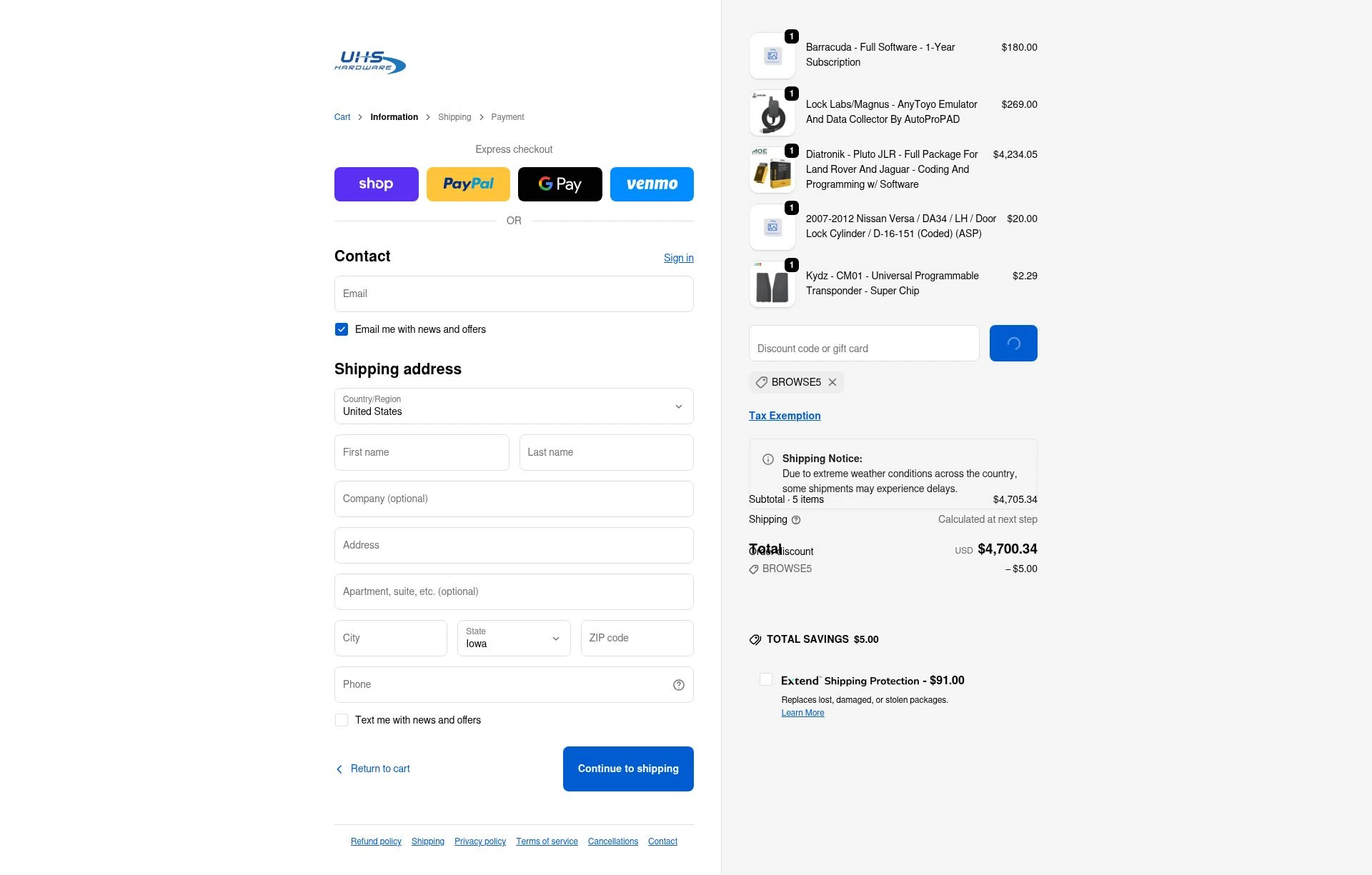 UHS Hardware checkout page showing UHS Hardware discount code box | Screenshot taken by SimplyCodes community member on Jan 27, 2026