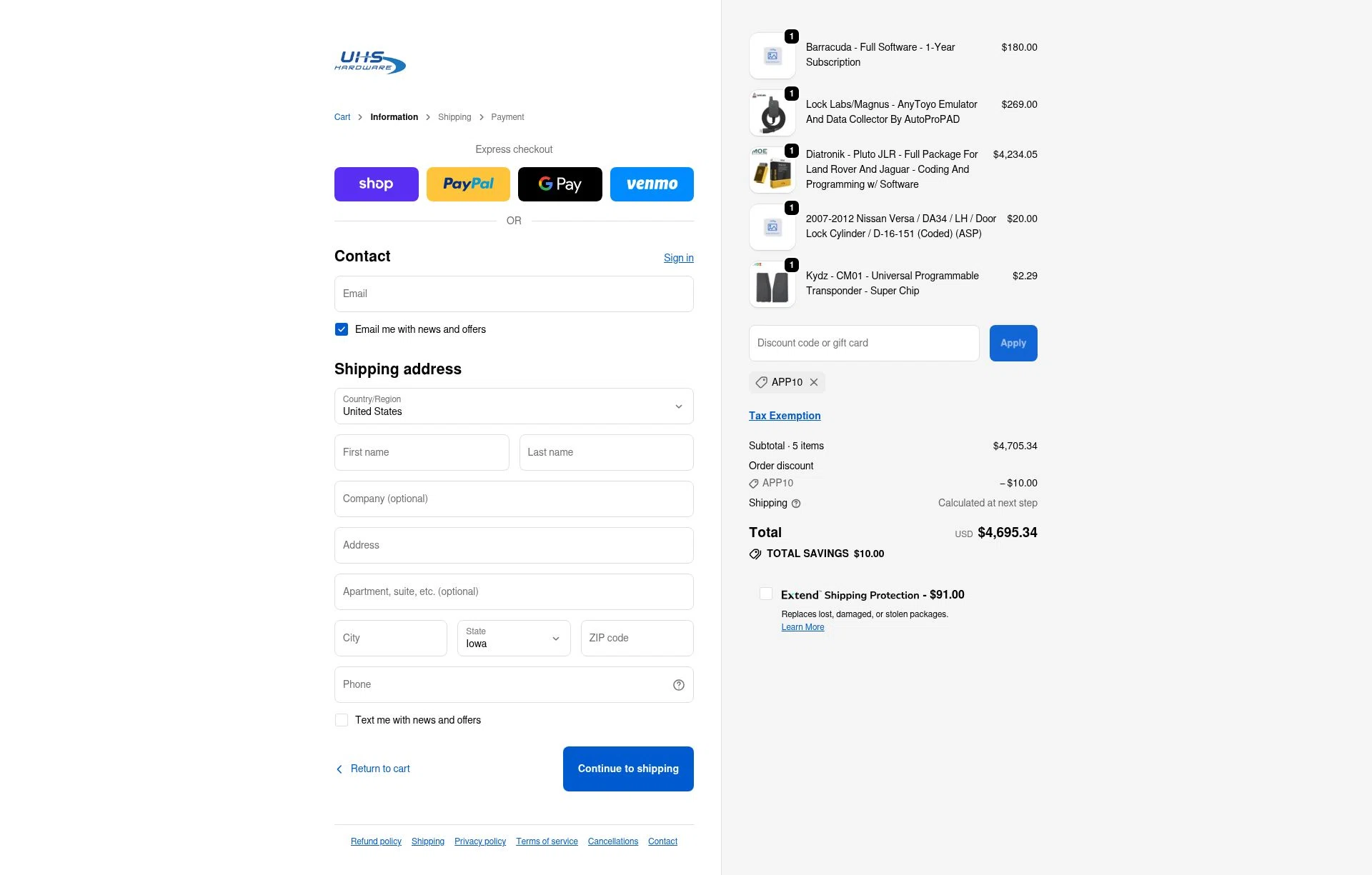 UHS Hardware checkout page showing UHS Hardware discount code box | Screenshot taken by SimplyCodes community member on Feb 4, 2026