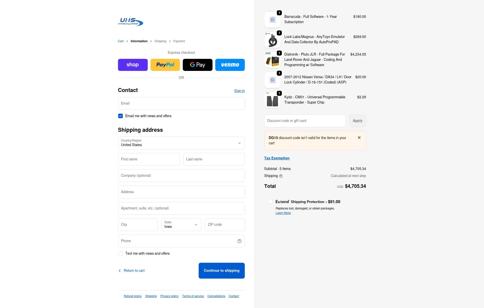 UHS Hardware checkout page showing UHS Hardware discount code box | Screenshot taken by SimplyCodes community member on Feb 4, 2026
