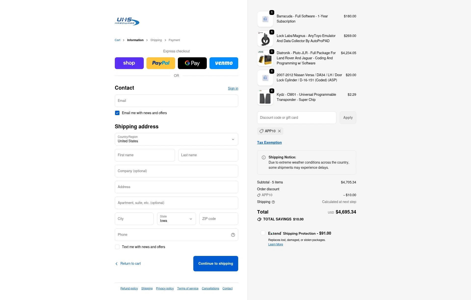 UHS Hardware checkout page showing UHS Hardware discount code box | Screenshot taken by SimplyCodes community member on Jan 27, 2026
