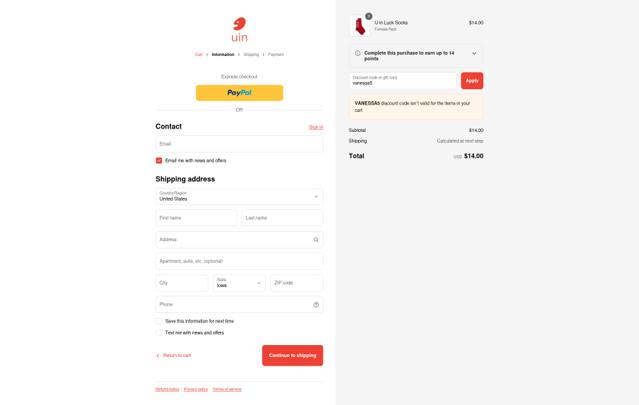 UIN Footwear checkout page showing UIN Footwear discount code box | Screenshot taken by SimplyCodes community member on Sep 12, 2025