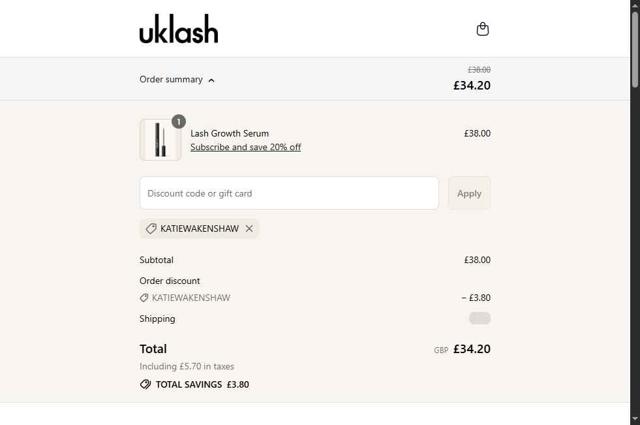 Uklash UK checkout page showing Uklash UK discount code box | Screenshot taken by SimplyCodes community member on Sep 4, 2025