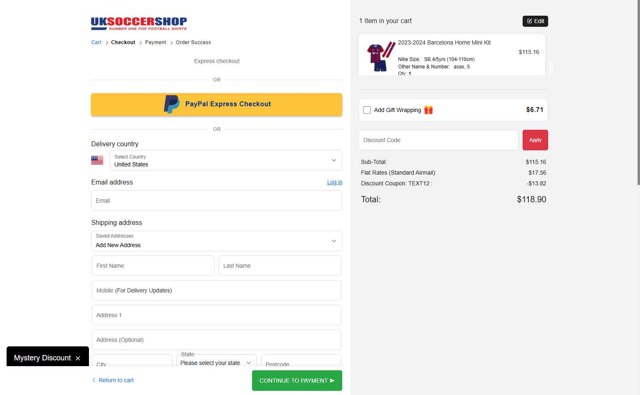 UKSoccerShop checkout page showing UKSoccerShop promo code box | Screenshot taken by SimplyCodes community member on Aug 11, 2025