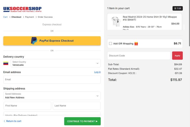 UKSoccerShop checkout page showing UKSoccerShop promo code box | Screenshot taken by SimplyCodes community member on Aug 11, 2025