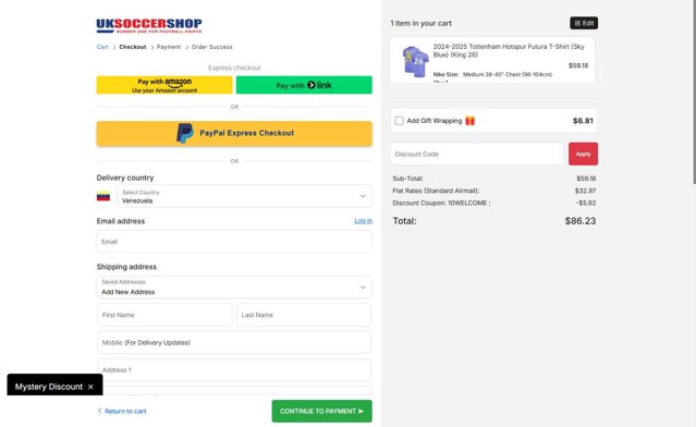 UKSoccerShop checkout page showing UKSoccerShop promo code box | Screenshot taken by SimplyCodes community member on Aug 21, 2025
