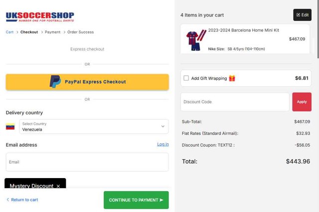 UKSoccerShop checkout page showing UKSoccerShop promo code box | Screenshot taken by SimplyCodes community member on Sep 2, 2025