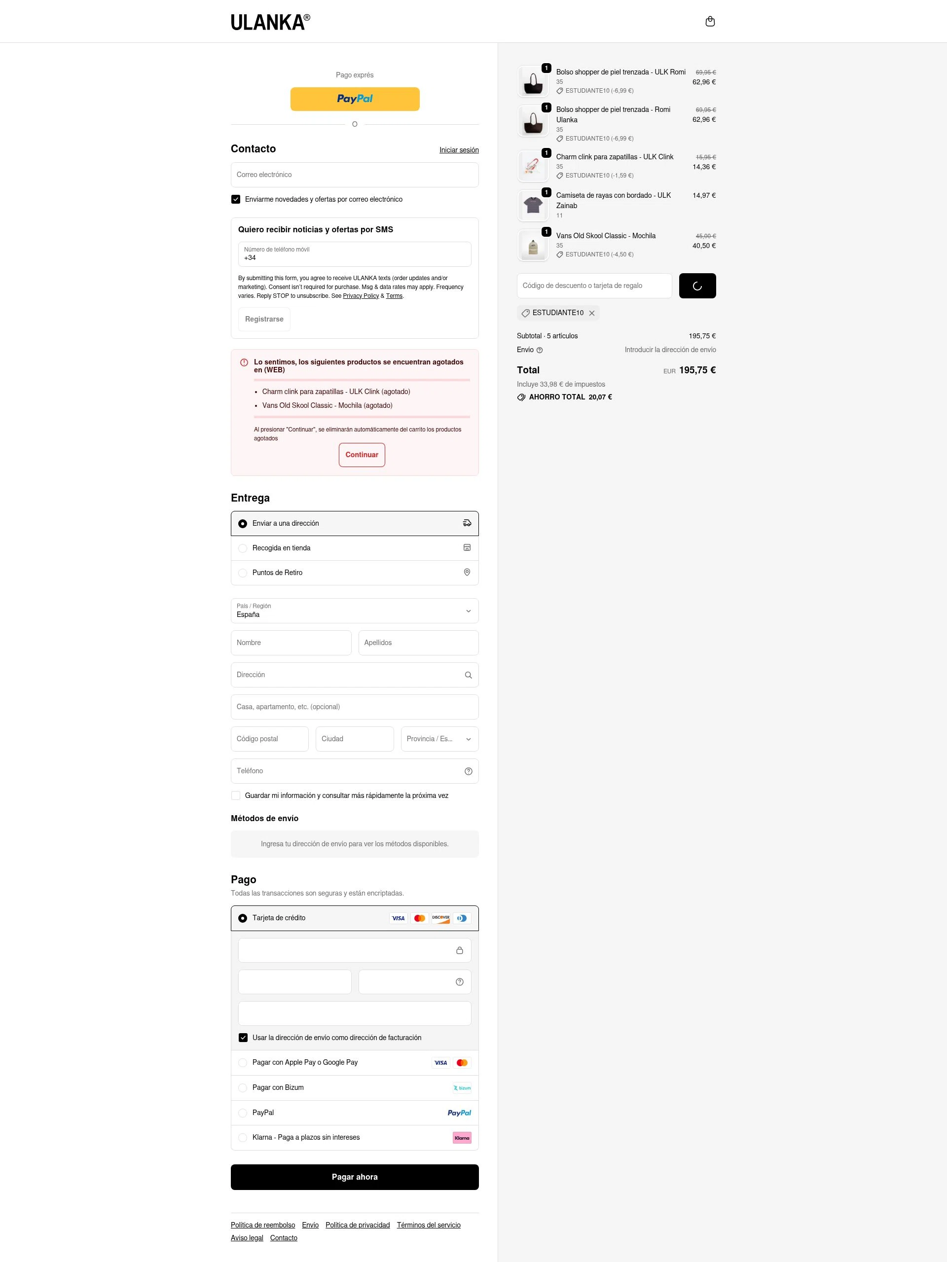 Ulanka checkout page showing Ulanka discount code box | Screenshot taken by SimplyCodes community member on Dec 28, 2025