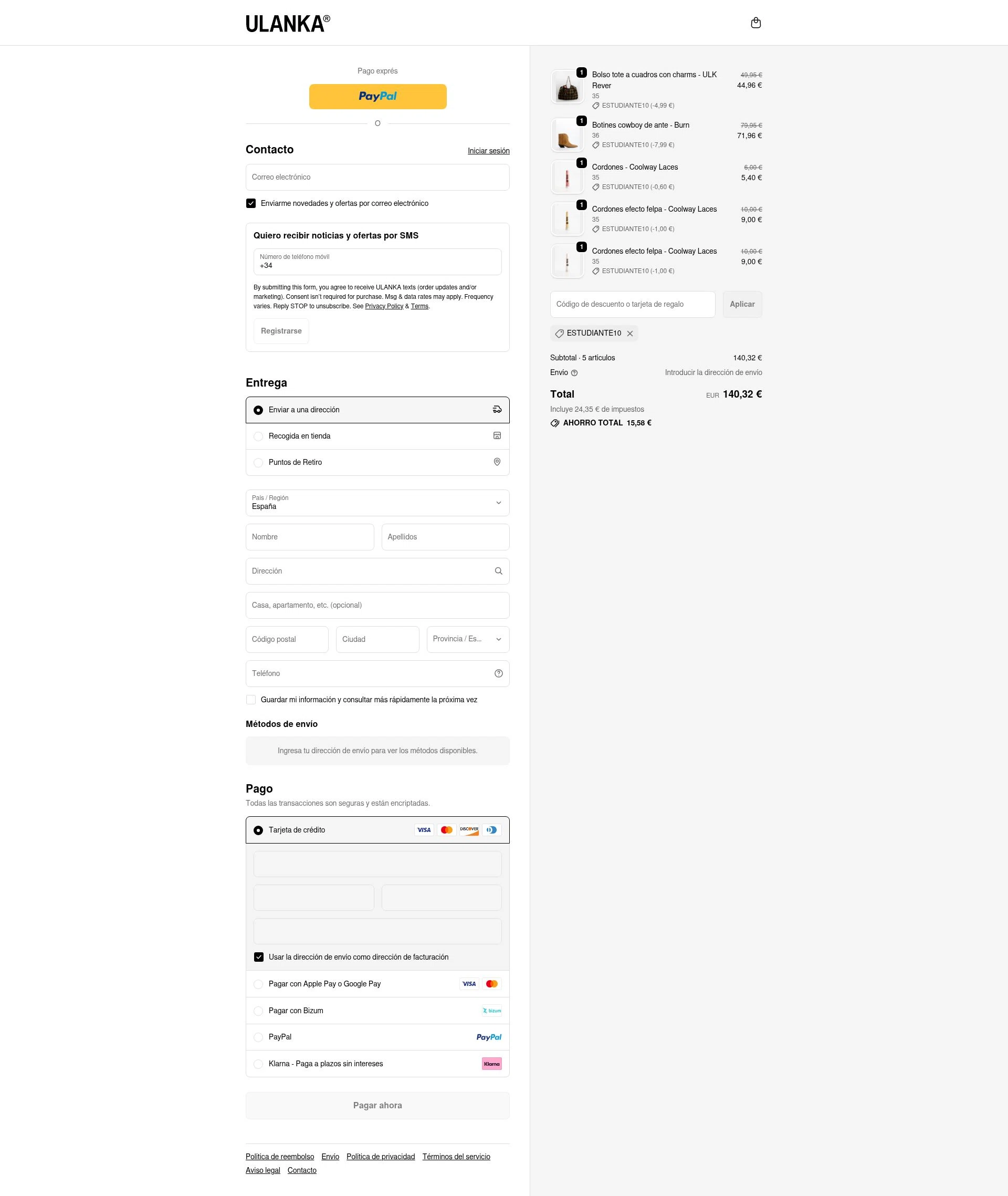 Ulanka checkout page showing Ulanka discount code box | Screenshot taken by SimplyCodes community member on Nov 14, 2025
