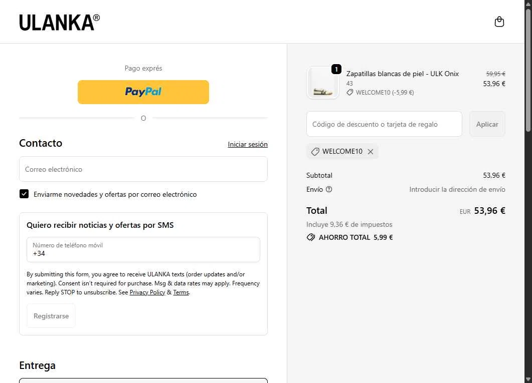 Ulanka checkout page showing Ulanka discount code box | Screenshot taken by SimplyCodes community member on Nov 22, 2025