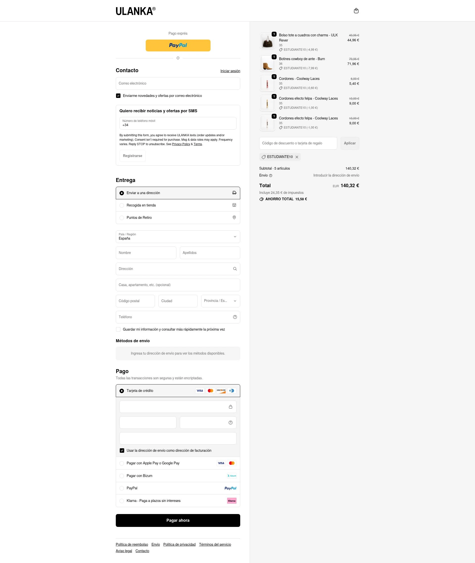 Ulanka checkout page showing Ulanka discount code box | Screenshot taken by SimplyCodes community member on Nov 19, 2025