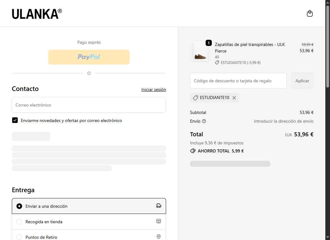 Ulanka checkout page showing Ulanka discount code box | Screenshot taken by SimplyCodes community member on Nov 24, 2025