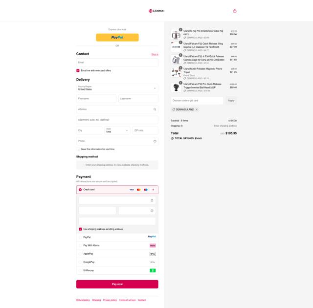 Ulanzi checkout page showing Ulanzi discount code box | Screenshot taken by SimplyCodes community member on Sep 14, 2025