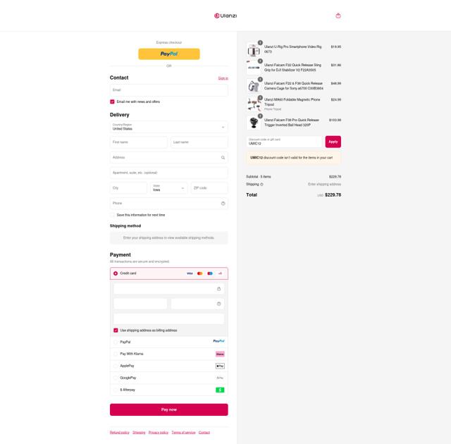 Ulanzi checkout page showing Ulanzi discount code box | Screenshot taken by SimplyCodes community member on Sep 14, 2025