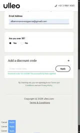 ULLEO200 coupon verification screenshot