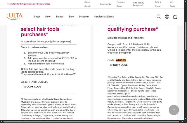 ULTA checkout page showing ULTA coupon code box | Screenshot taken by SimplyCodes community member on Aug 20, 2025