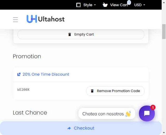UltaHost checkout page showing UltaHost promo code box | Screenshot taken by SimplyCodes community member on Sep 2, 2025