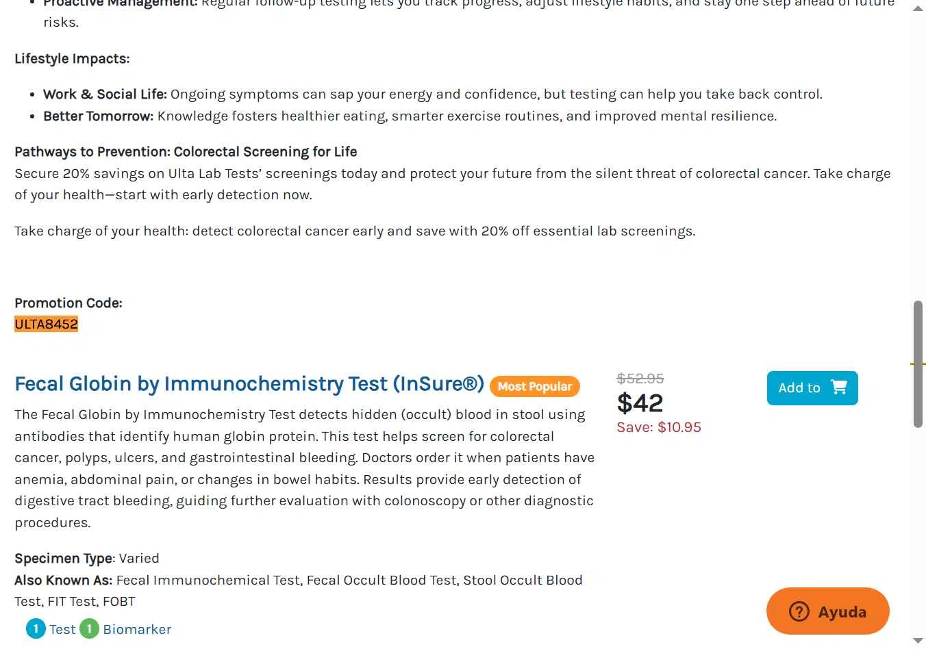 Ulta Lab Tests checkout page showing Ulta Lab Tests promo code box | Screenshot taken by SimplyCodes community member on Dec 28, 2025