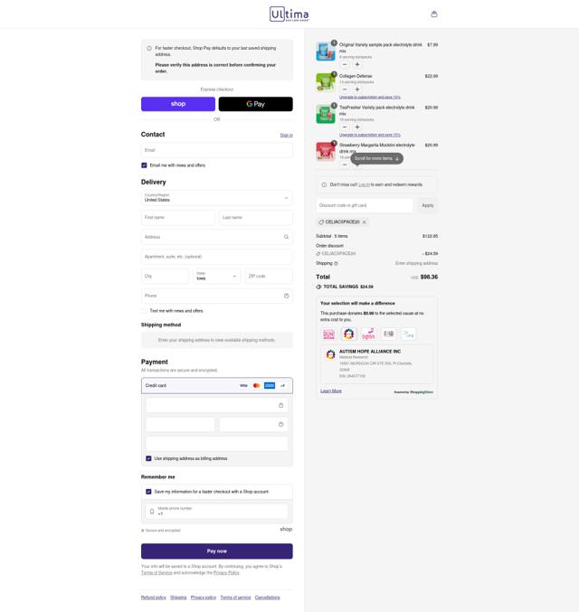 Ultima Replenisher checkout page showing Ultima Replenisher discount code box | Screenshot taken by SimplyCodes community member on Sep 13, 2025