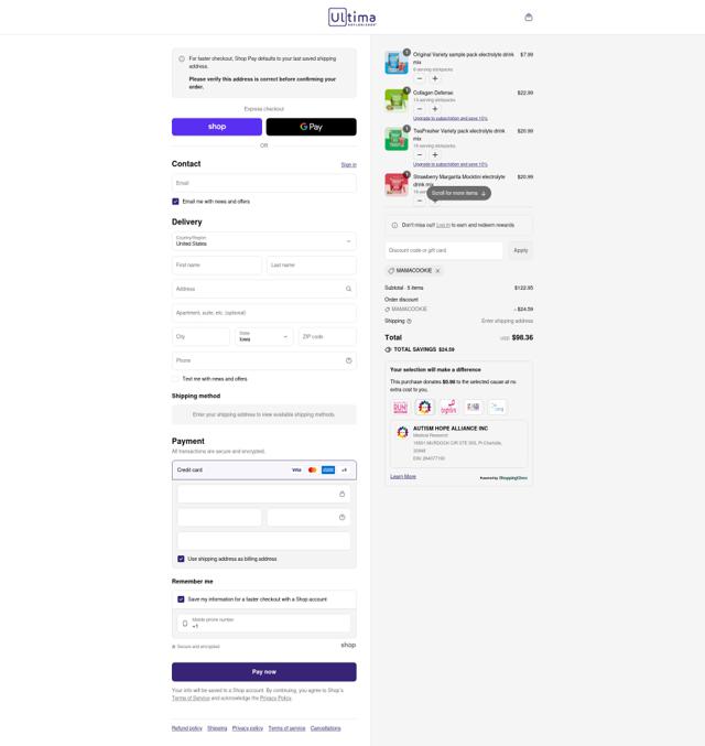 Ultima Replenisher checkout page showing Ultima Replenisher discount code box | Screenshot taken by SimplyCodes community member on Sep 13, 2025