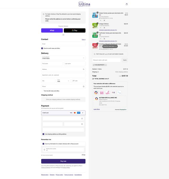 Ultima Replenisher checkout page showing Ultima Replenisher discount code box | Screenshot taken by SimplyCodes community member on Sep 13, 2025