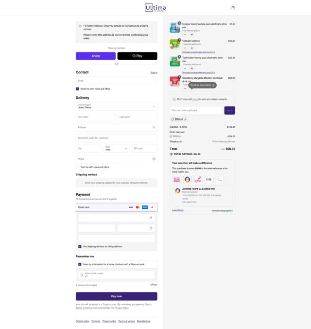 Ultima Replenisher checkout page showing Ultima Replenisher discount code box | Screenshot taken by SimplyCodes community member on Sep 13, 2025