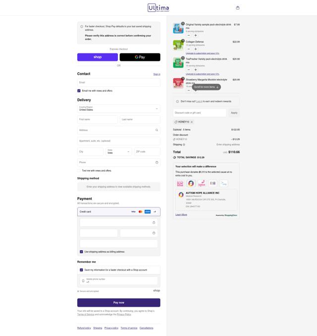Ultima Replenisher checkout page showing Ultima Replenisher discount code box | Screenshot taken by SimplyCodes community member on Sep 13, 2025